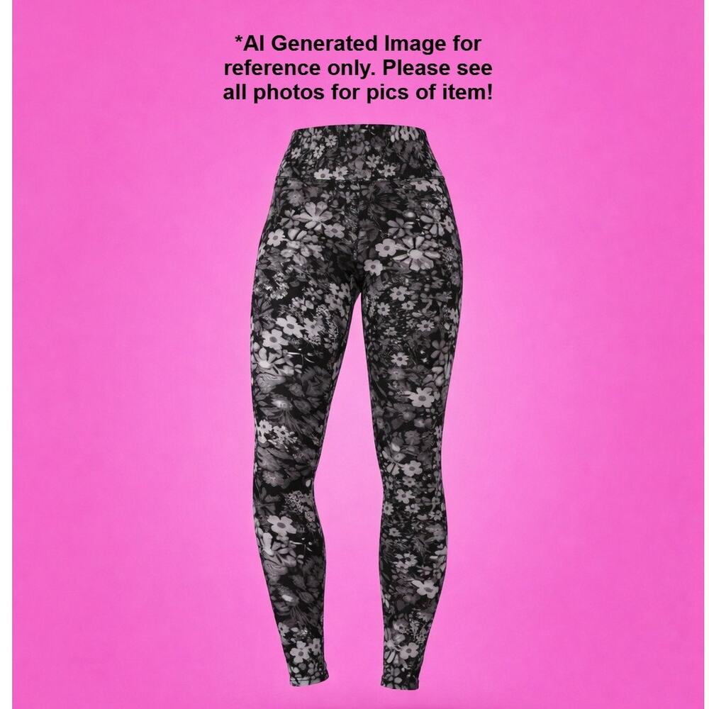 New Ladies Black & White Floral Butterfly Super Soft Fashion Leggings Size Small